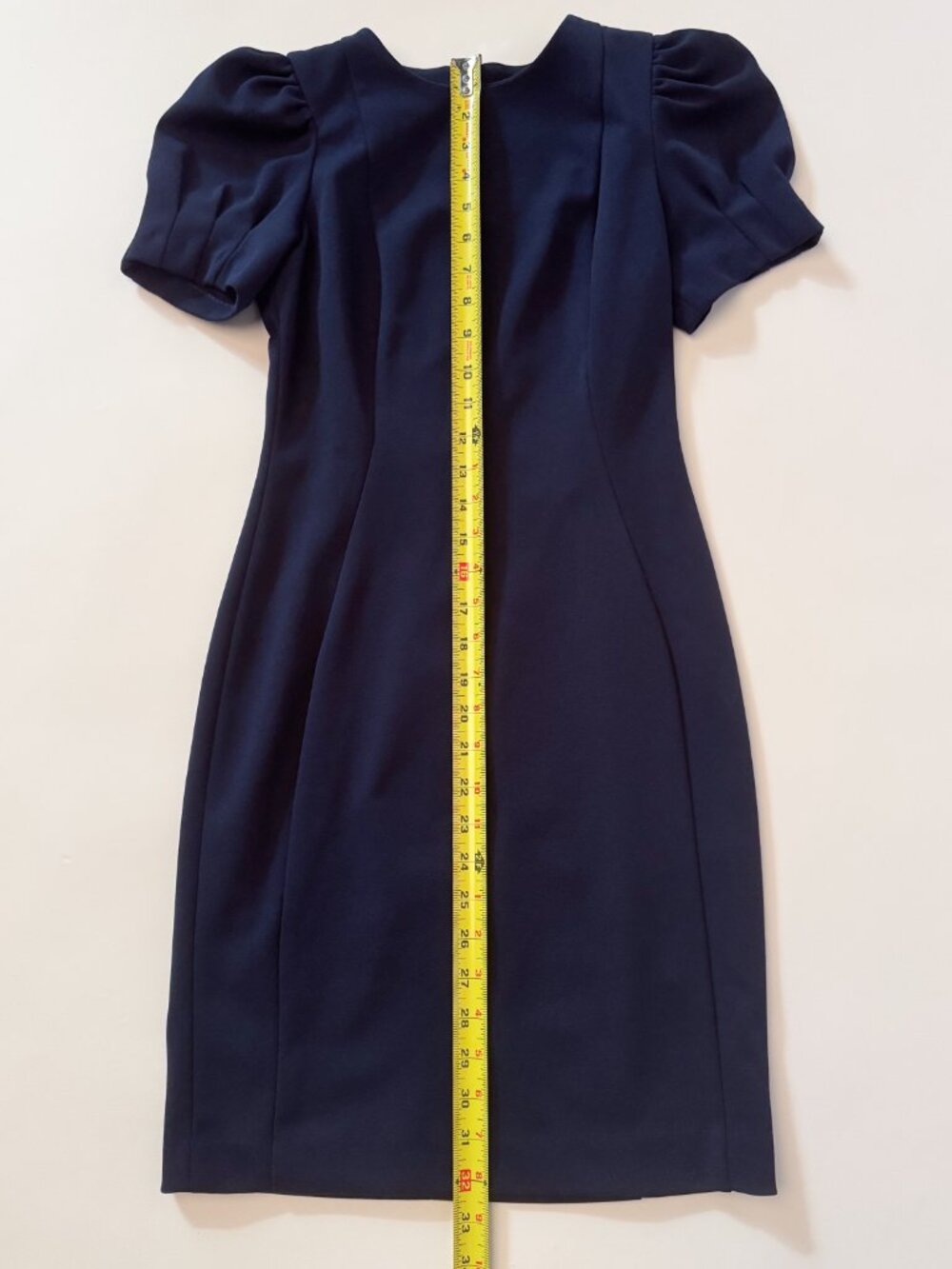 DKNY Navy Blue Scuba Sheath Dress Puff Sleeve NWOT Workwear Office Siren Size 2P - Picture 7 of 13